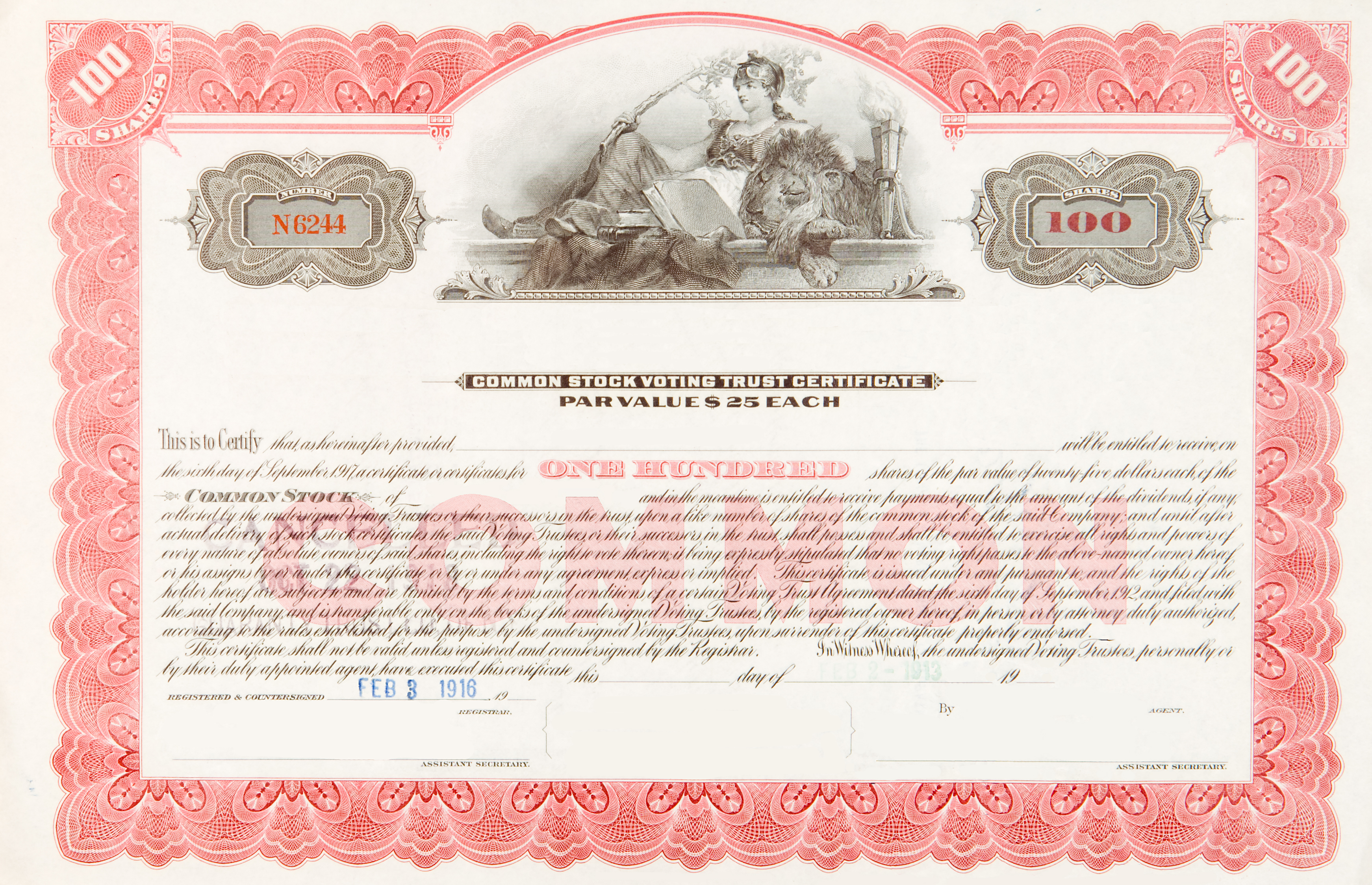 a stock certificate A common stock certificate.