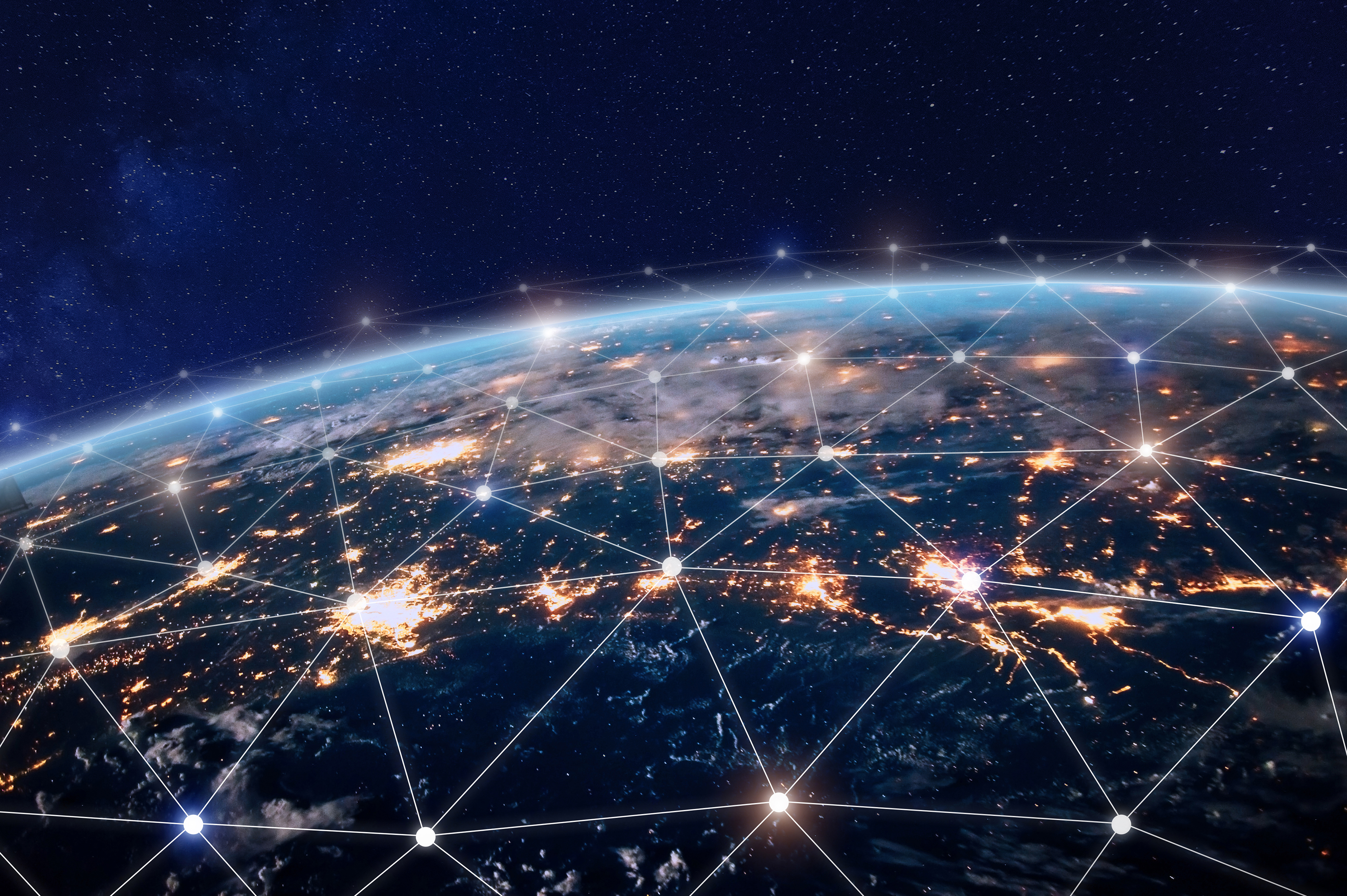 View from space, surface of globe with points of connection lit up.jpg Surface of globe with points of connection lit up as viewed from space.