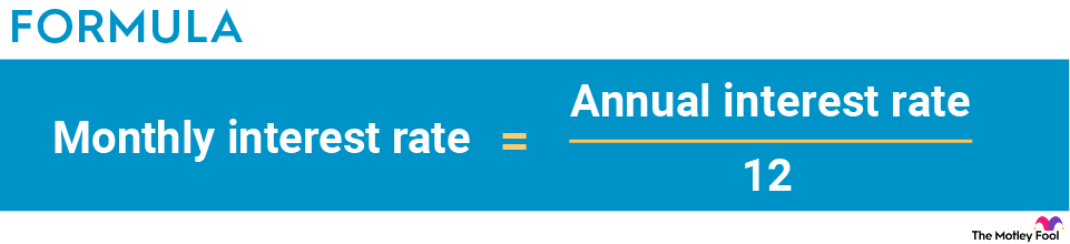 accrued-interest-formula-step1 Calculate monthly interest rate by dividing the annual interest rate by 12.