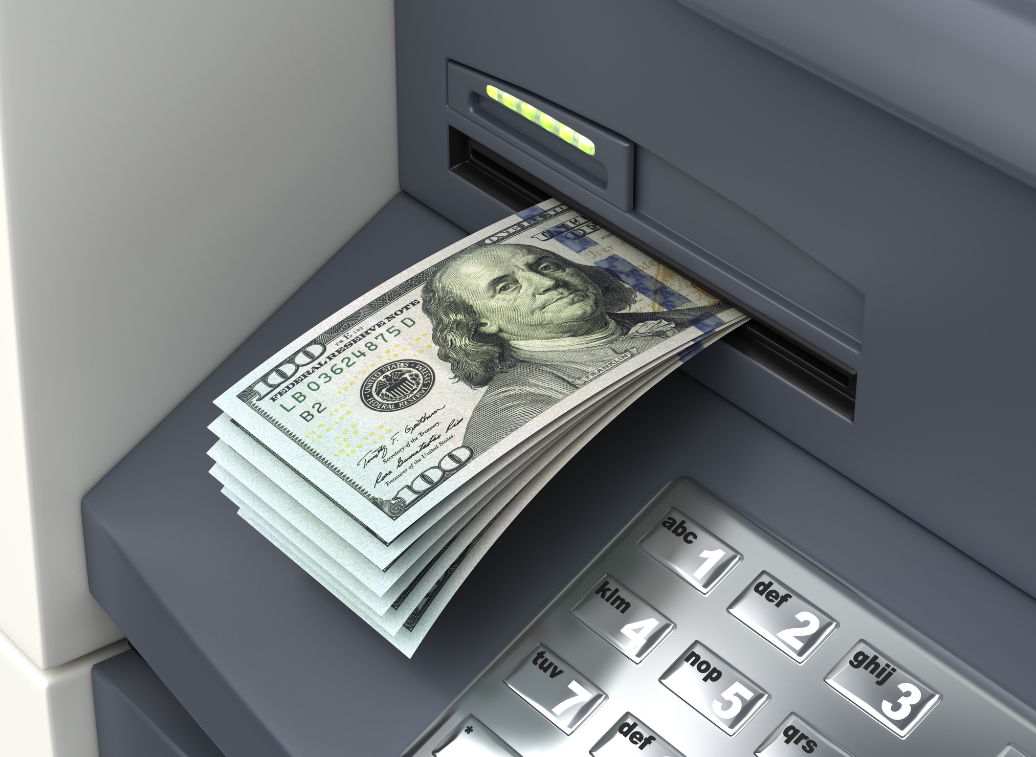 ATM cash withdrawal of hundred dollar bills ATM cash withdrawal of hundred dollar bills.