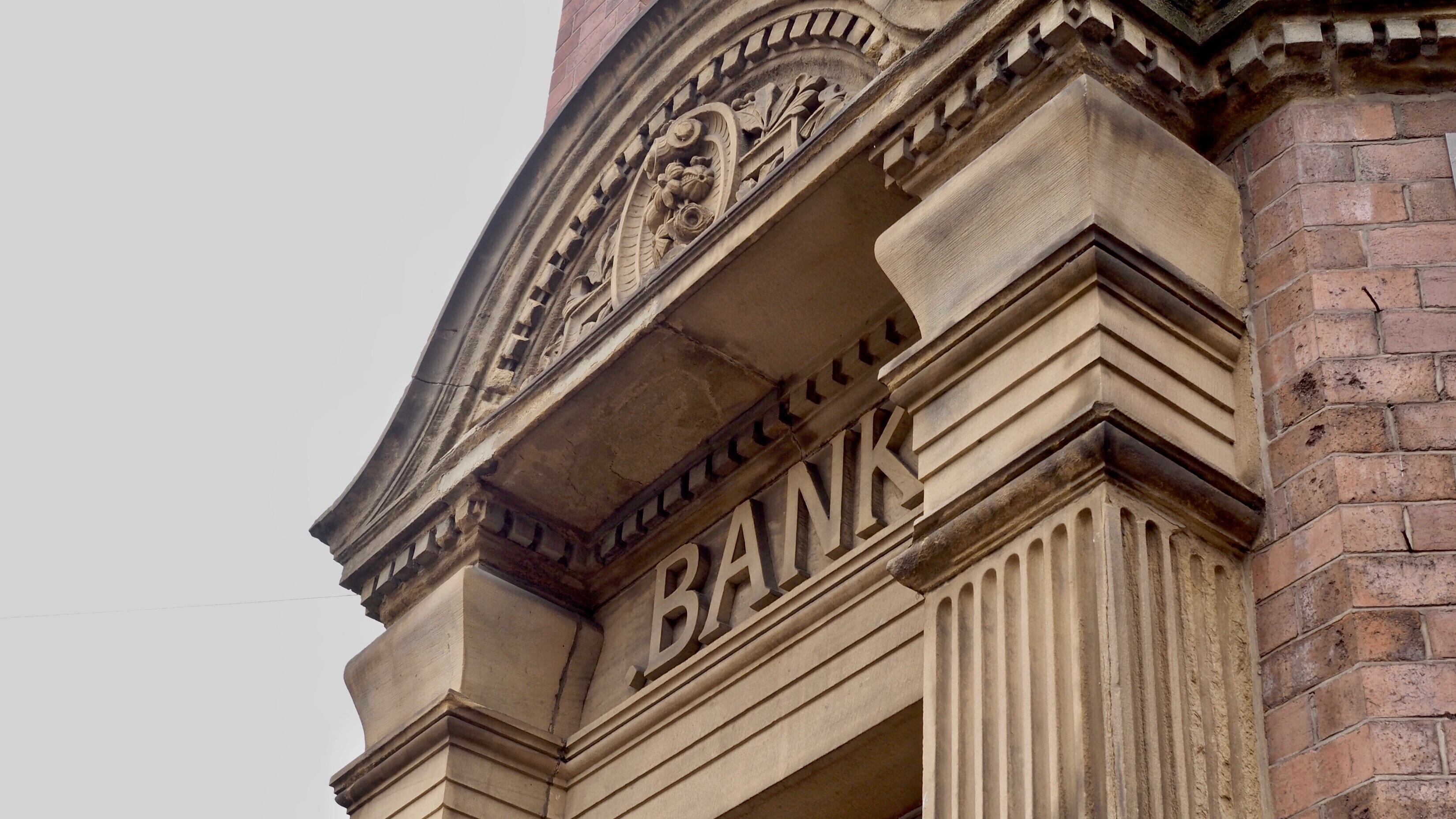 front of a bank building Front of a bank building.