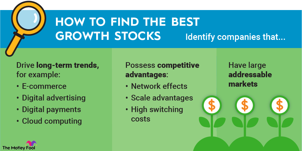 growth-stocks-infographic An infographic listing criteria for how to find the best growth stocks and companies on the market.