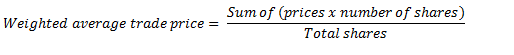 A weighted average trade price formula.