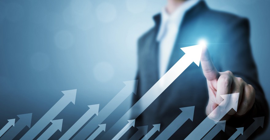 A person near several upward pointing arrows. A person near several upward pointing arrows.