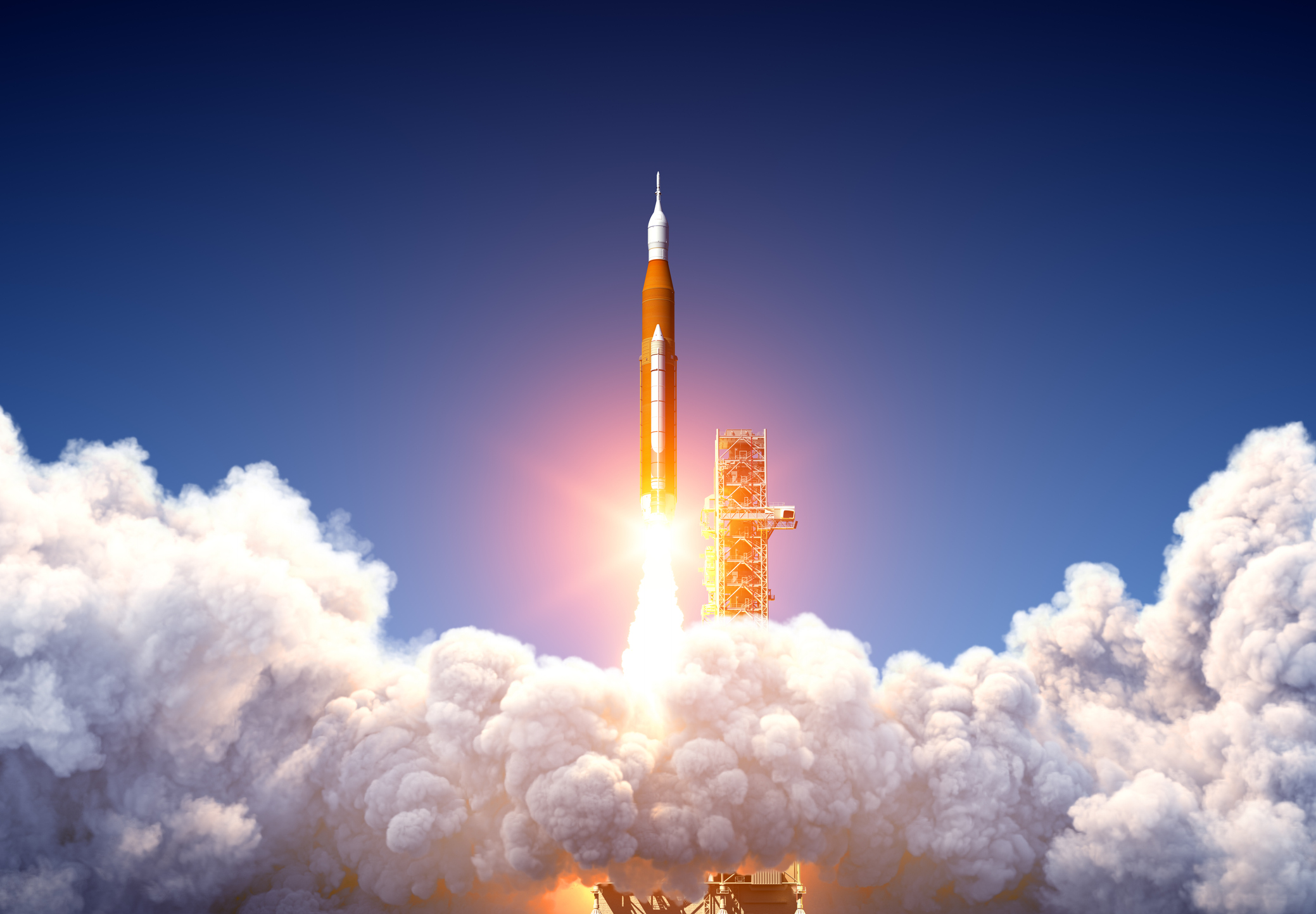 rocket shoots straight up in the sky