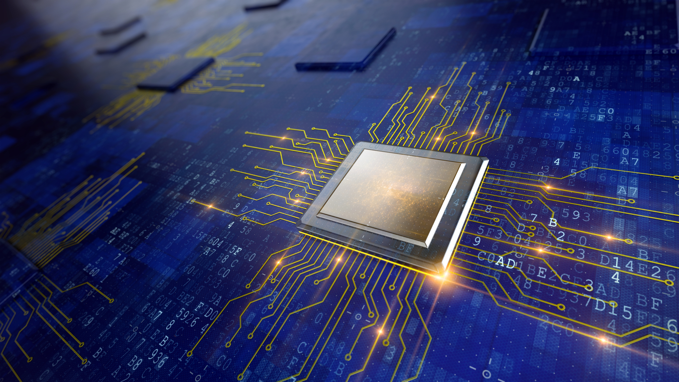 A semiconductor chip on blue board. A semiconductor chip on blue board.