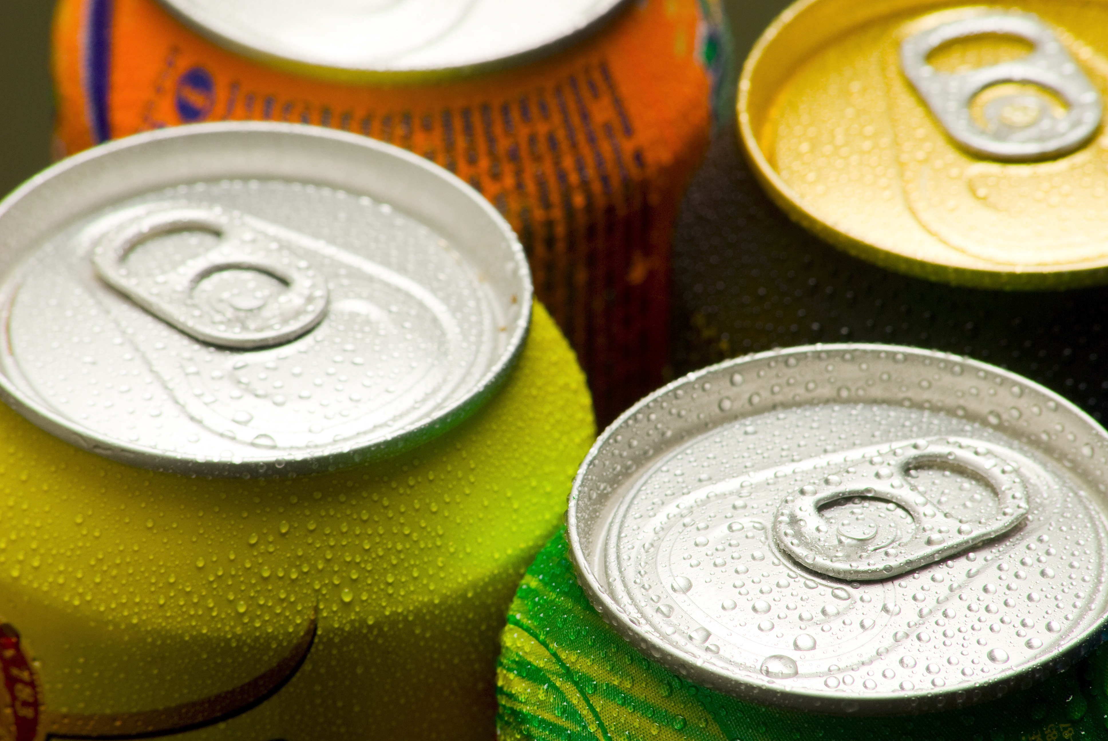 Cans of cold beverages. Cans of cold beverages.
