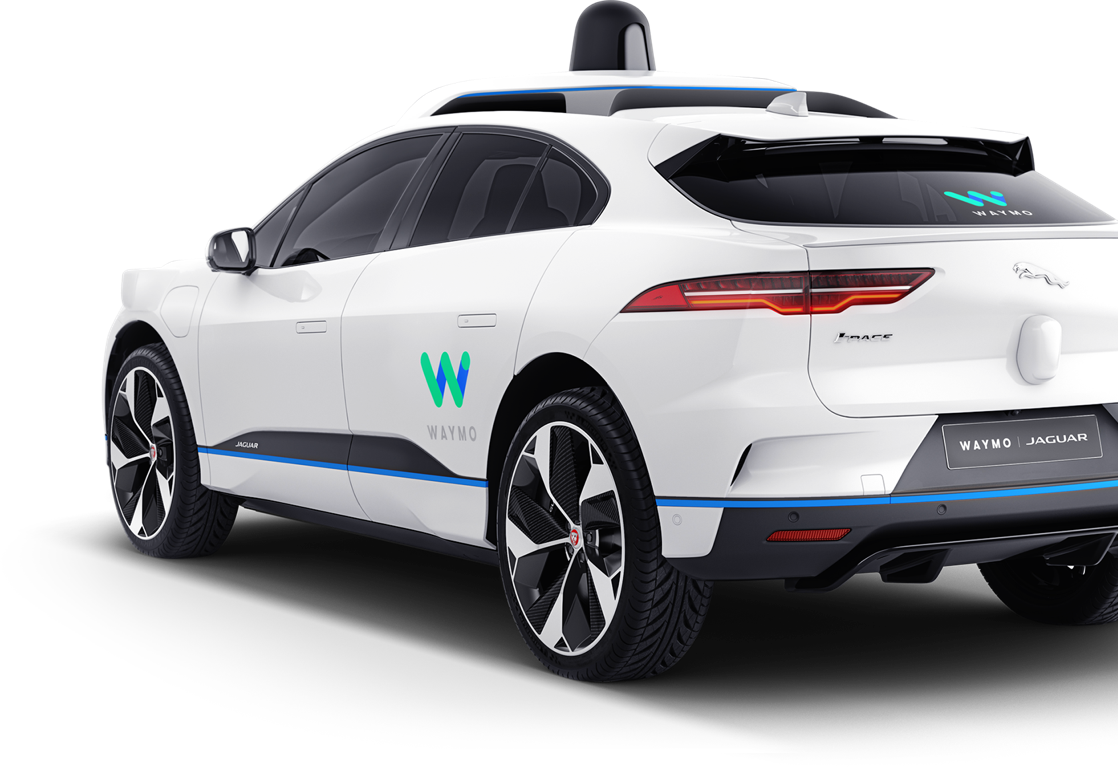 A Waymo Jaguar sports SUV. A Waymo Jaguar sports SUV.