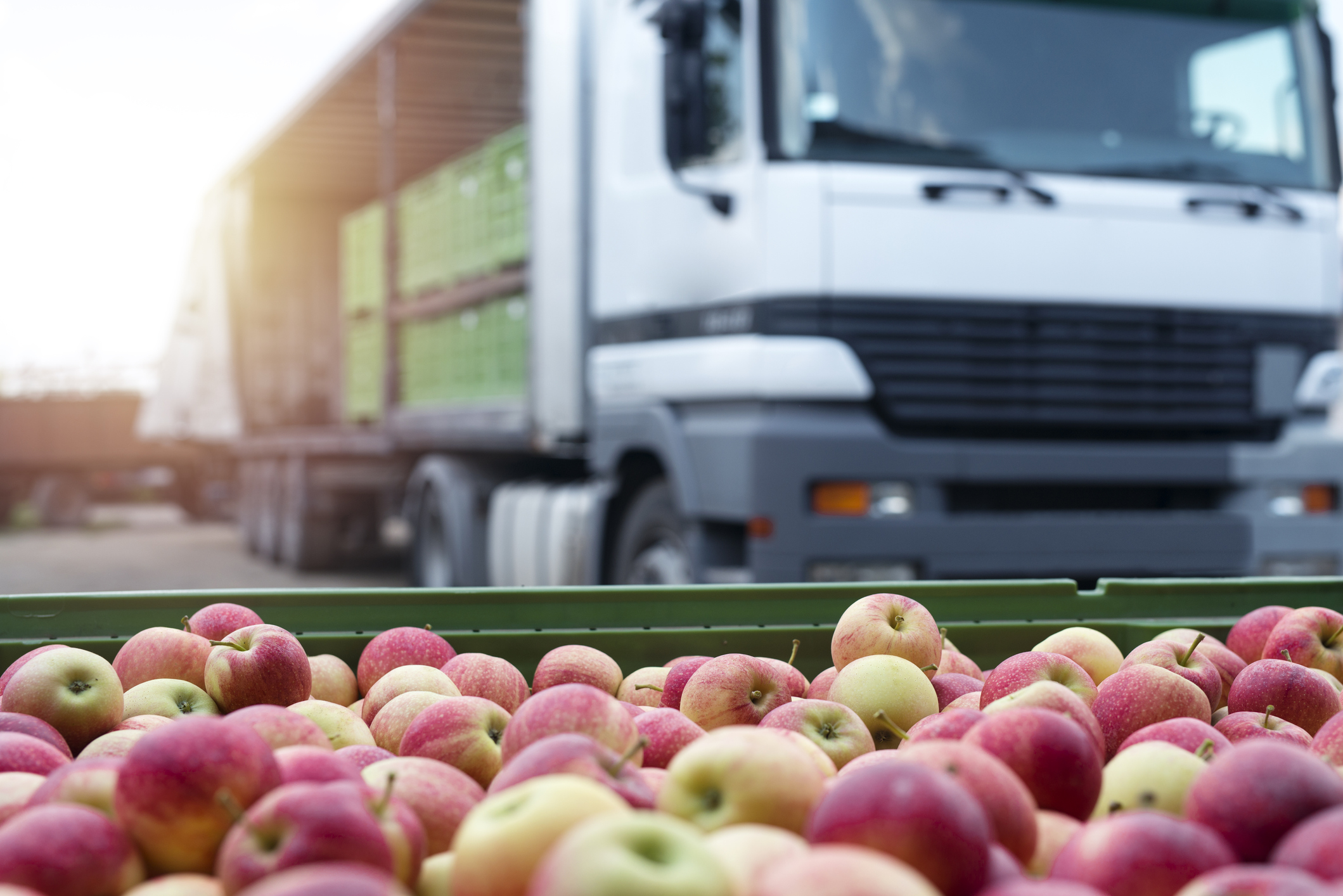 Truck with shipment of apples Truck with shipment of apples