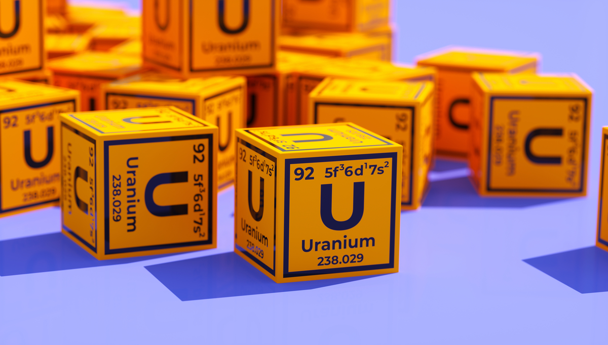 uranium atomic number and chemical symbol on blocks.