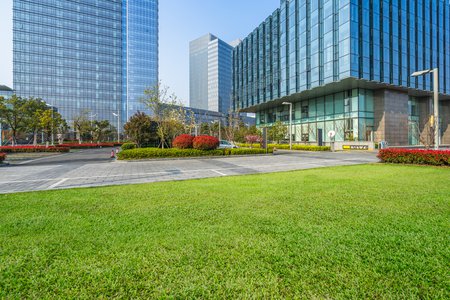 office buildings and grass