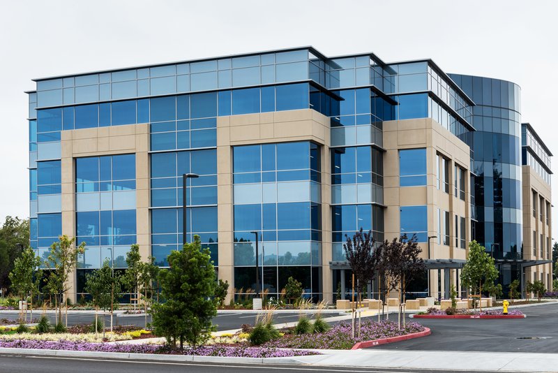office building with greenery
