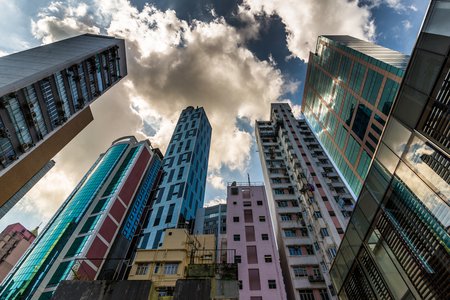 looking up at buildings