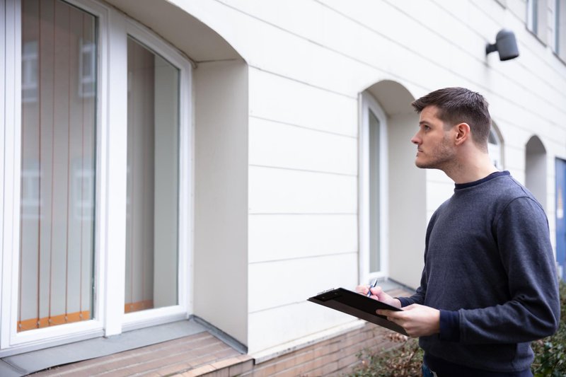 Home inspector looking at a house