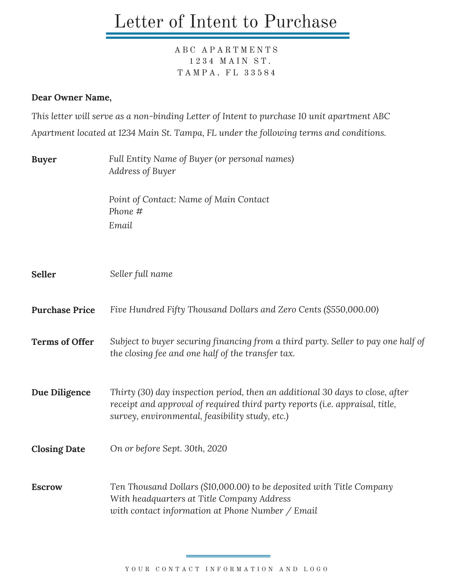 Letter Of Intent Real Estate Template Word