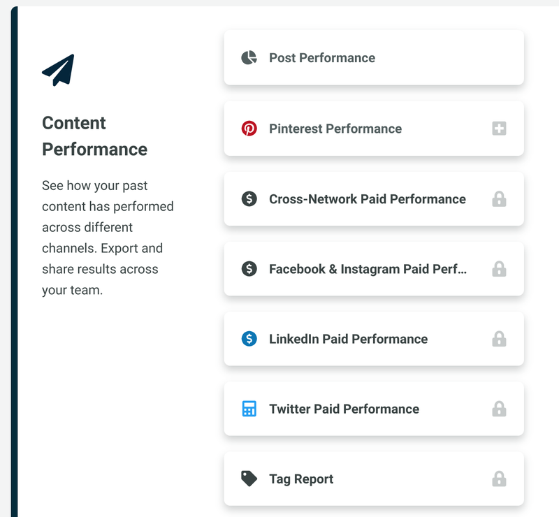 Sprout Social's content performance screen with options to select analytics for Facebook, Twitter and LinkedIn