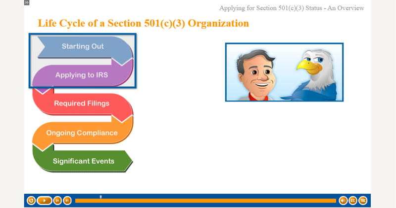 Screenshot of the IRS course on applying for tax-exempt status.