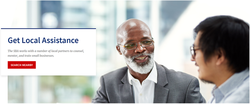 Screenshot of SBA's local assistance web page.