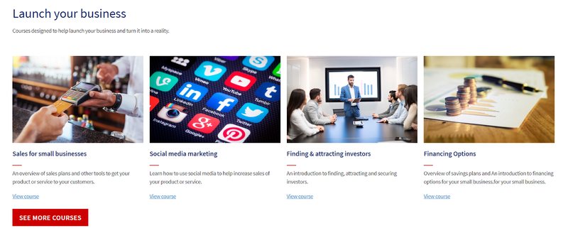 Screenshot of the SBA's library of free courses.