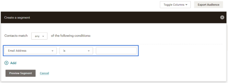 The feature to create audience segments on the Mailchimp platform.