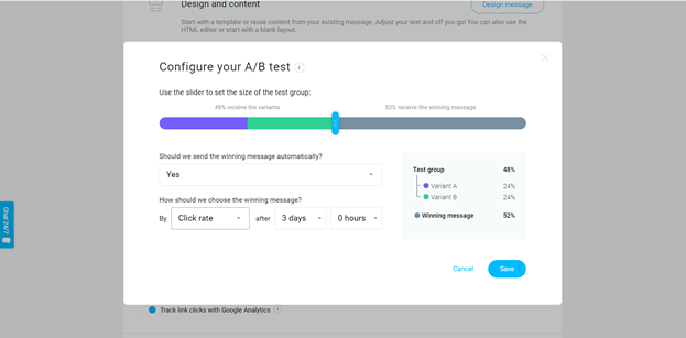 GetResponse has several A/B testing options.