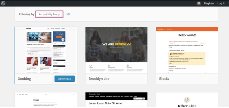 The screenshot shows the accessibility-ready themes on WordPress.