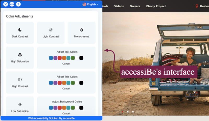 The image shows accessiBe’s content adjustment interface.