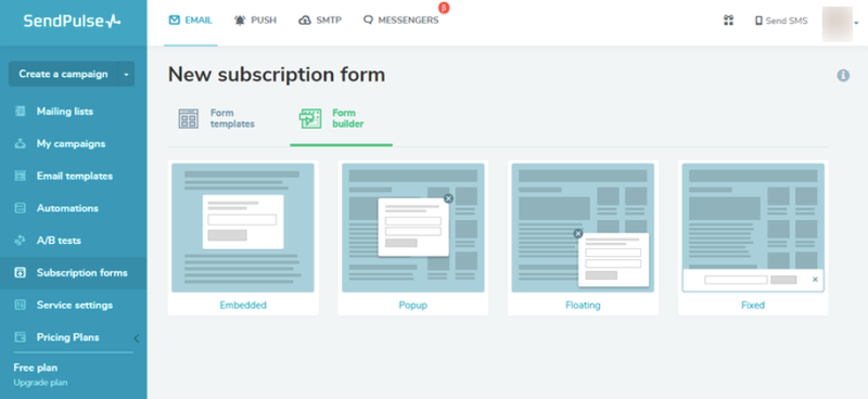 SendPulse's form builder