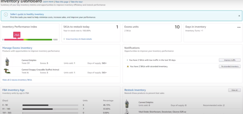 A screenshot of the Fulfillment by Amazon inventory dashboard.