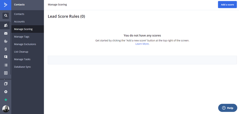 ActiveCampaign lead score screenshot with no context on how to use this feature