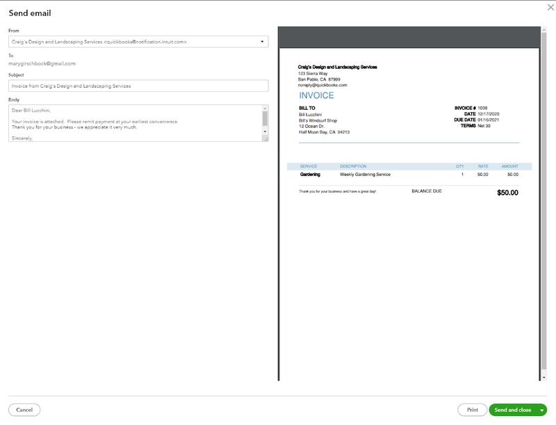 quickbooks invoice envelopes