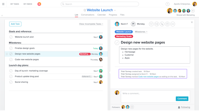 Project management tool asana