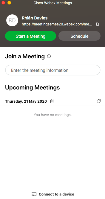 Webex Meetings desktop interface