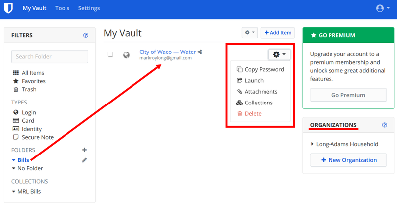 bitwarden share vault