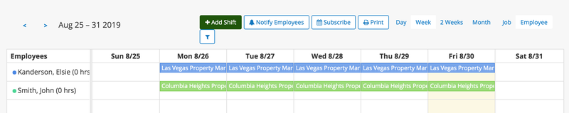 ClockShark Schedule Screen View