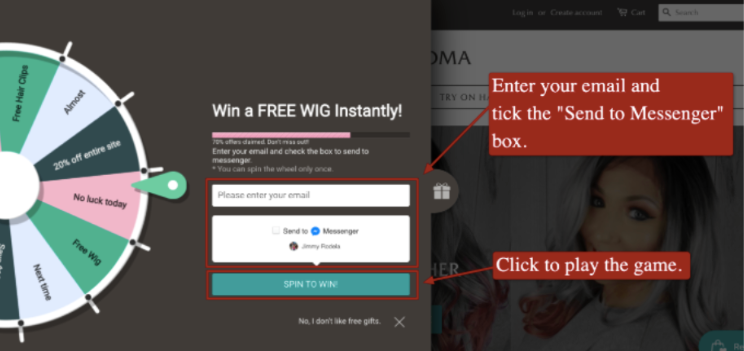 A screenshot of Stylesbysoma’s gamification pop-up on the website.