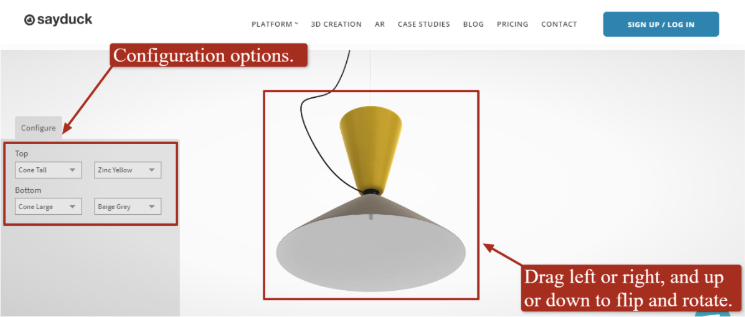 Screenshot of Sayduck’s 3D viewer example on their website.