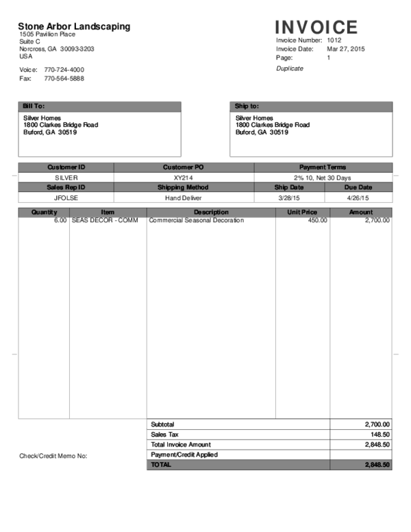 An invoice showing the early payment discount terms.