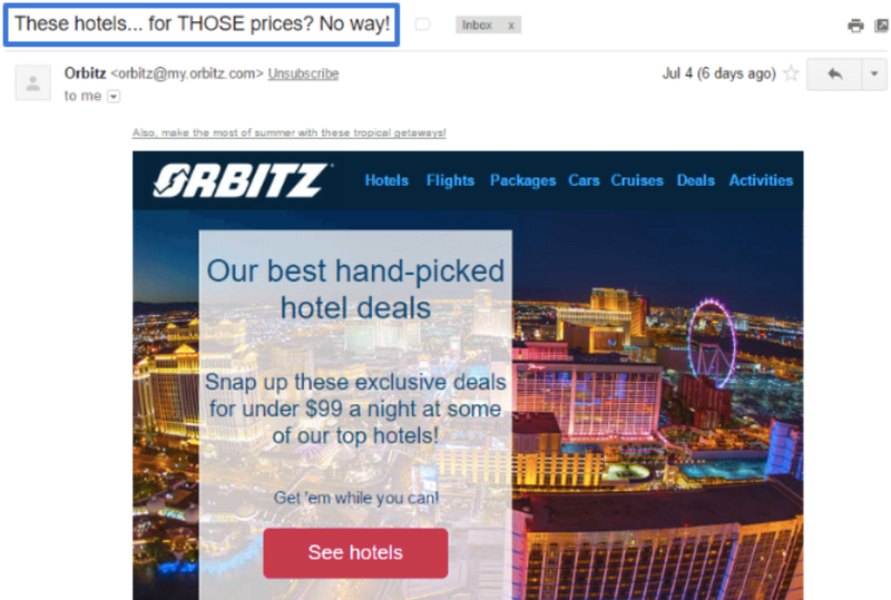 Example of Orbitz intriguing subject line