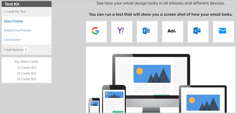 A screenshot of VerticalResponse’s feature that lets you test how your message will display with different email providers.