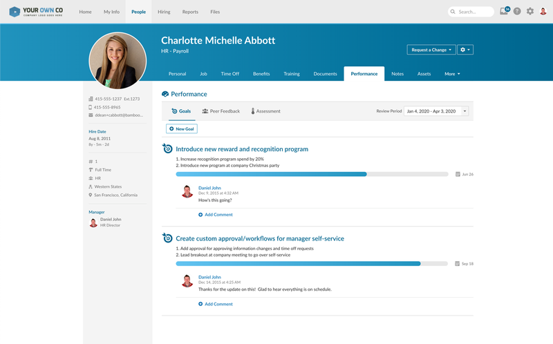 A screenshot of BambooHR's employee performance dashboard.