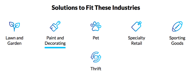 Image showing some of the industries Epicor Retail Cloud supports, including pet stores, thrift stores, and lawn and garden-based businesses.