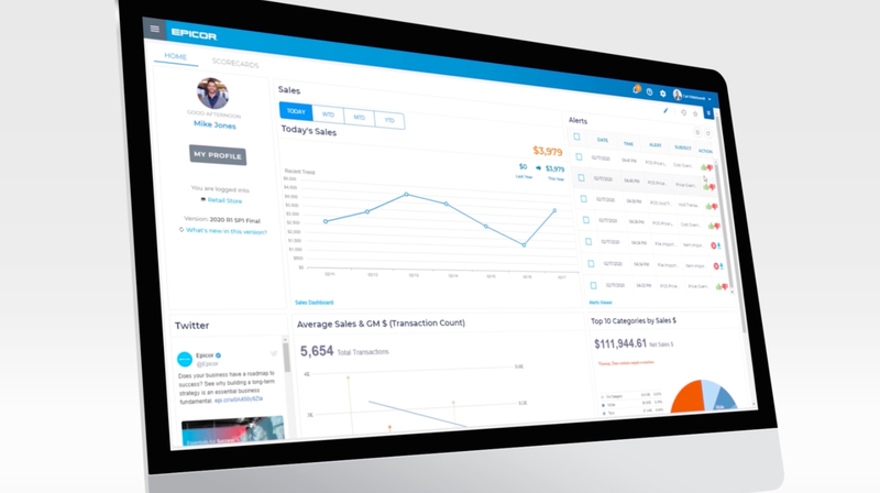 Example of Epicor Retail Cloud’s POS dashboard, which provides visual business data.