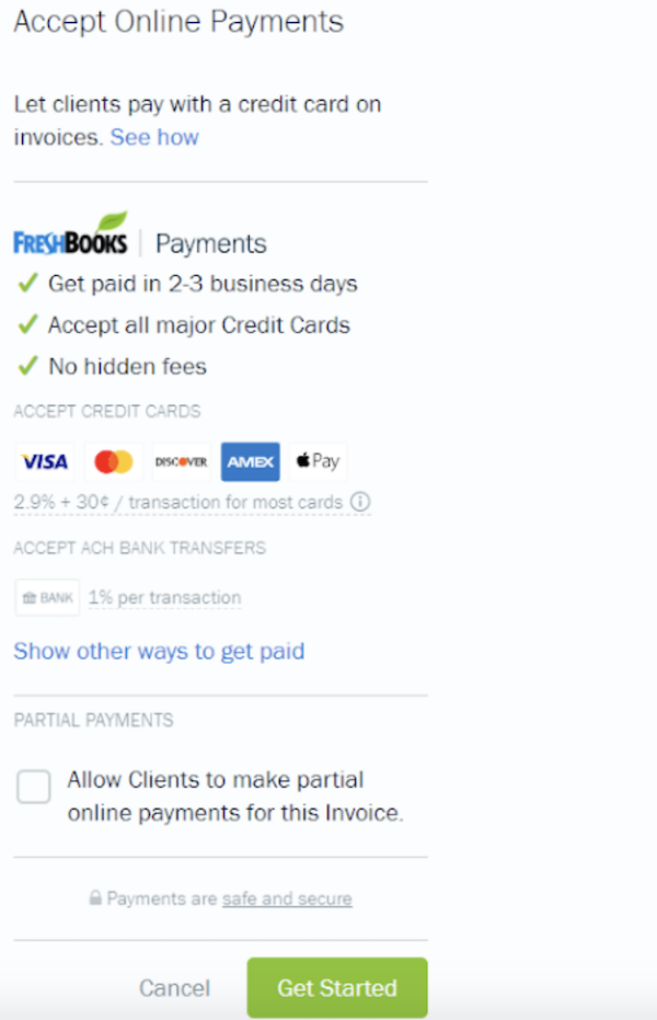 The FreshBooks Online Payment option.
