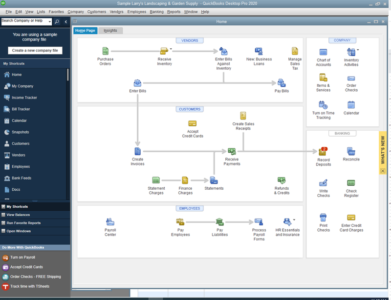 QuickBooks Desktop's navigation center