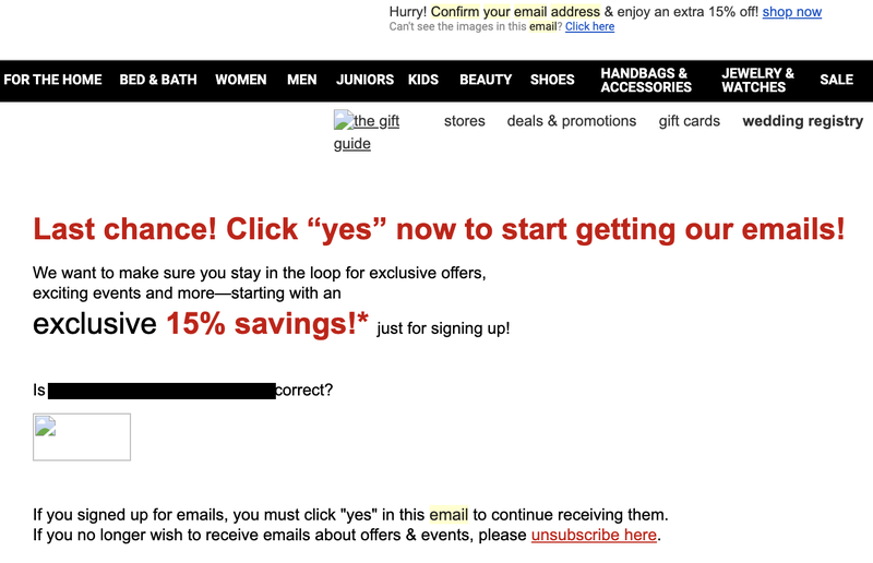 Macy’s email campaign body copy screenshot.