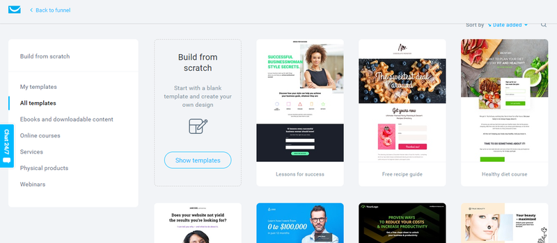 GetResponse email template options home page
