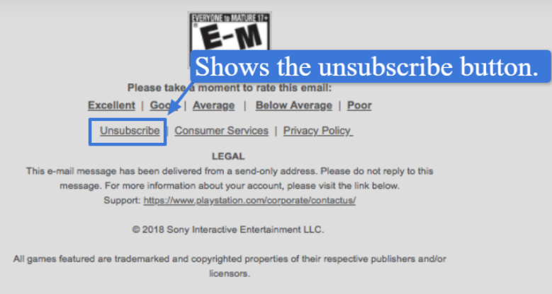 Email newsletter with unsubscribe link