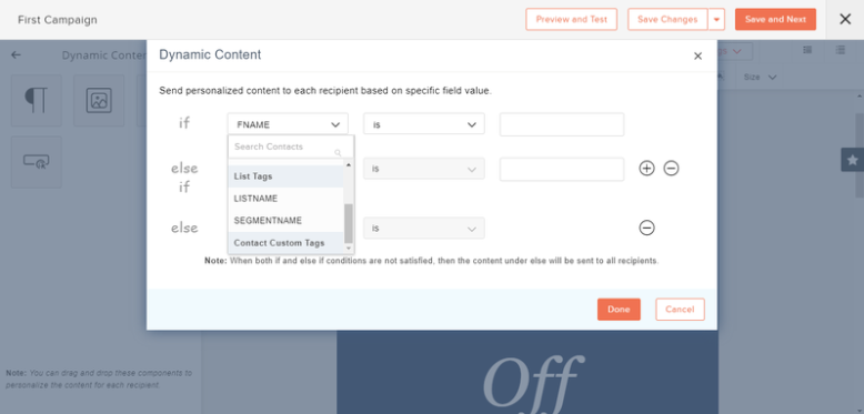Zoho Campaigns allows you to add dynamic content