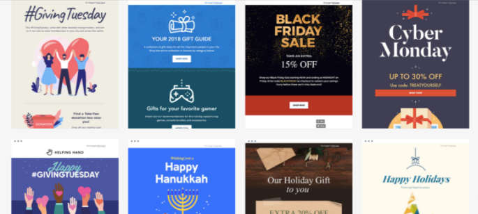 The image shows free holiday email design templates.